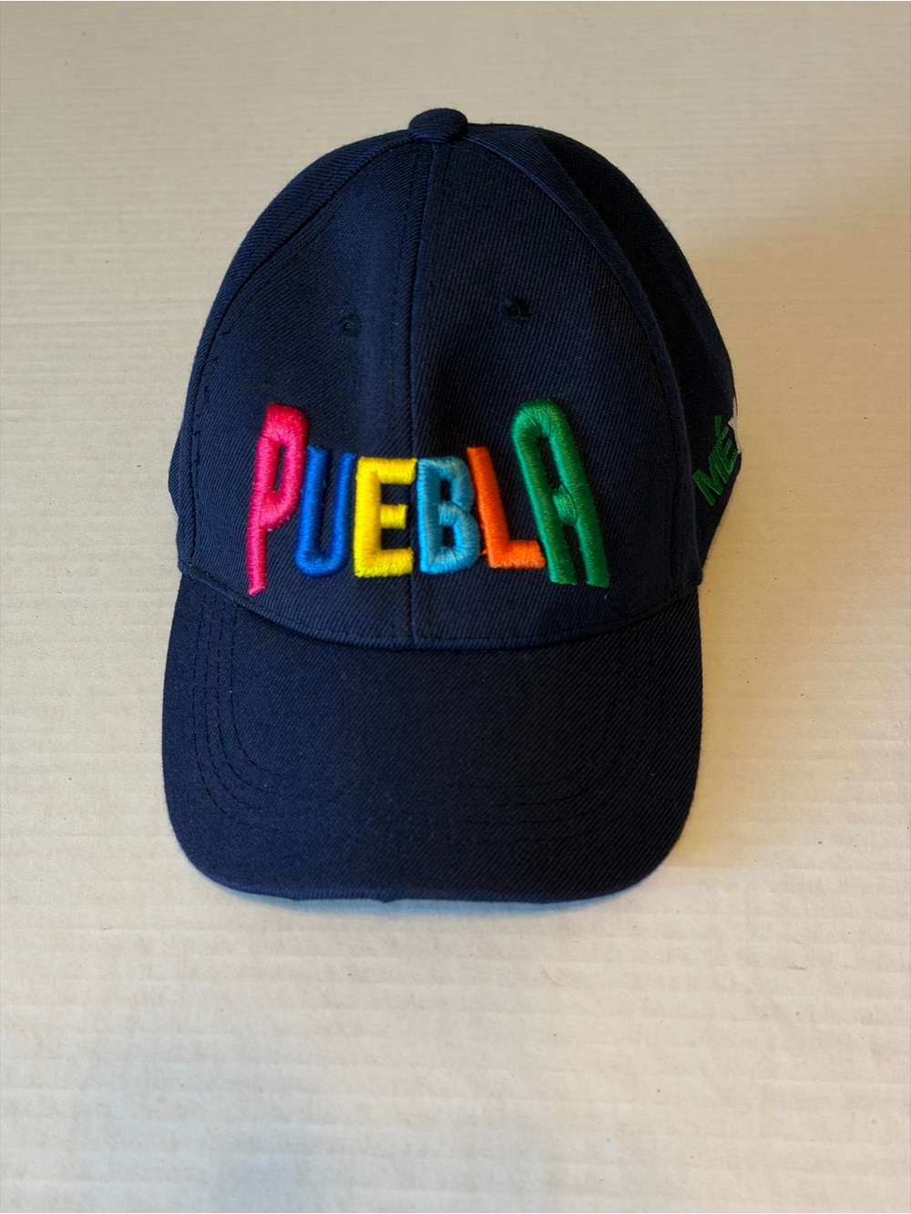 PUEBLA Embroidered Navy Blue Baseball Cap - Multicolor Lettering